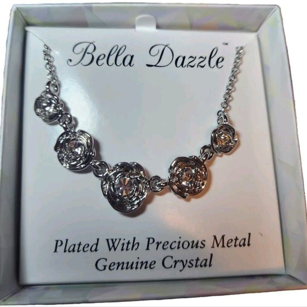 Bella Dazzle Silver Floral Crystal Necklace